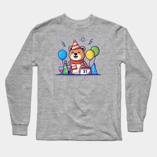 Happy New Year Cartoon Vector Icon Illustration Long Sleeve T-Shirt